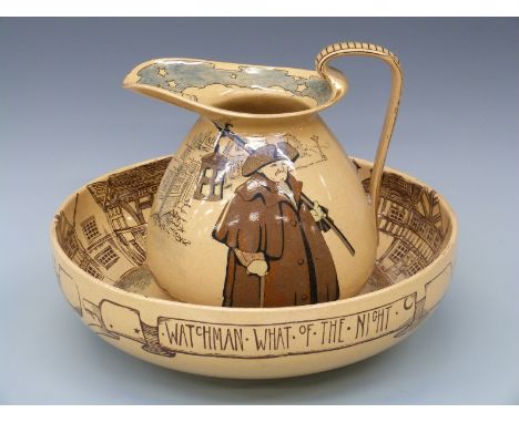 A Royal Doulton Seriesware jug and basin set in the Night Watchman pattern, height of jug 23cm, diameter of bowl 37cm