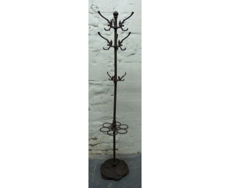 A cast iron hat/stick stand with trefoil drip tray base, H186cm