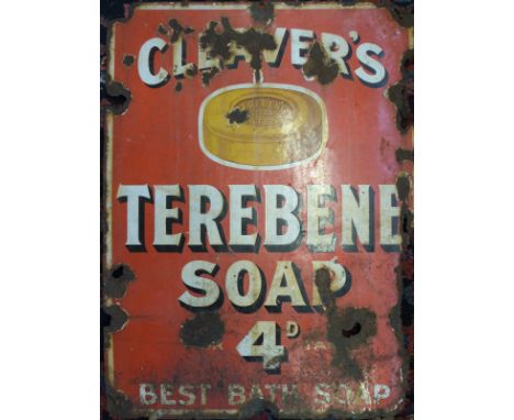 A vintage Cleaver's Terebene Soap enamel advertising sign, 61 x 45cm