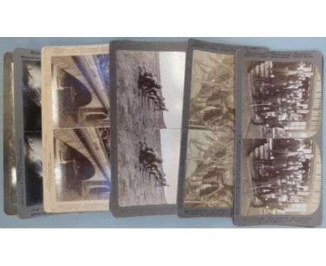 Thirteen stereoscopic viewer cards to include 1904/5 Russia, Japan war, Worcester Regiment in the Boer War, Camp Wikoff, Lond