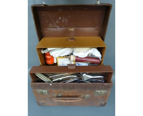 Mayer and Phelps (London, Melbourne and Cape Town) doctor's leather travelling case and contents including instruments, proct