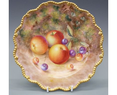 Royal Worcester painted fruit cabinet plate, signed H Ayrton, 22cm diameter