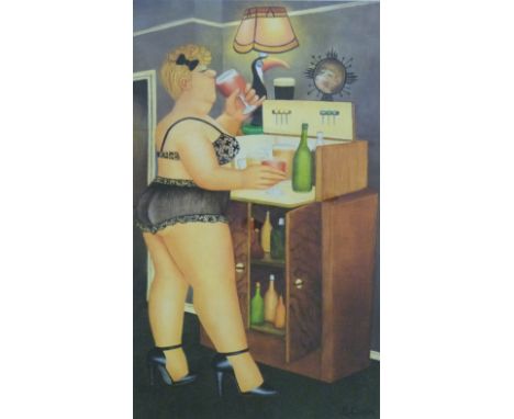 Beryl Cook 'Drinkers' limited edition (14/650) print with Guinness toucan lamp in the background, blind stamp lower left and 