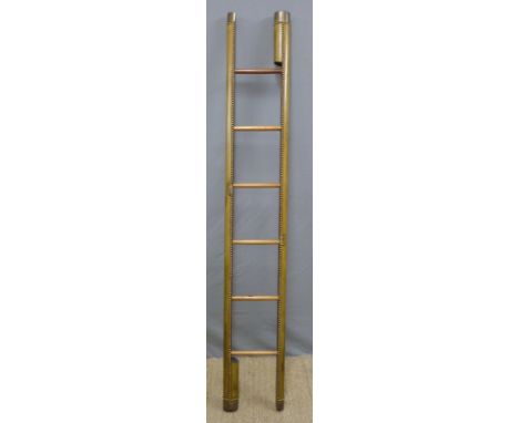 A reproduction leather and pine folding stagecoach ladder, H205cm