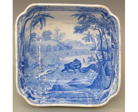 Spode Indian Sporting Scenes large pedestal bowl decorated to the interior with a bear at bay and the exterior with continuou