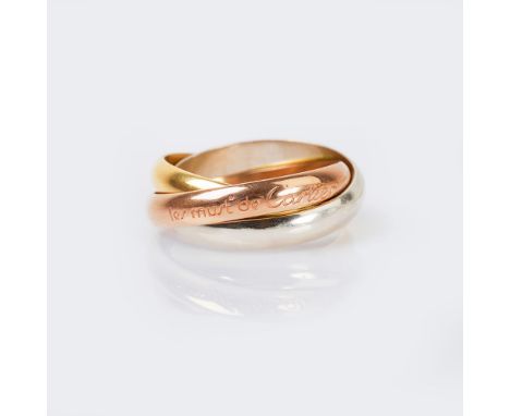 Cartier. 'Les must de Trinity' Gold-Ring. 1987. 18 kt. GG, WG, RG, MZ: 'Les must de Cartier. Weite 55, Gew. ca. 8,6 g. Mit Et