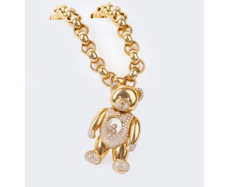 Chopard. Großer Anhänger 'Happy Diamonds Teddy' an Kette. 18 kt. GG, gest., Anhänger gemarkt '750 LUC Chopard, num. 9201015 7