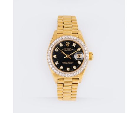Rolex. Damenarmbanduhr Datejust mit Diamanten. 1984. 18 kt. GG und WG, Diamanten, Automatik. Ref. 69178, schwarzes Zifferblat
