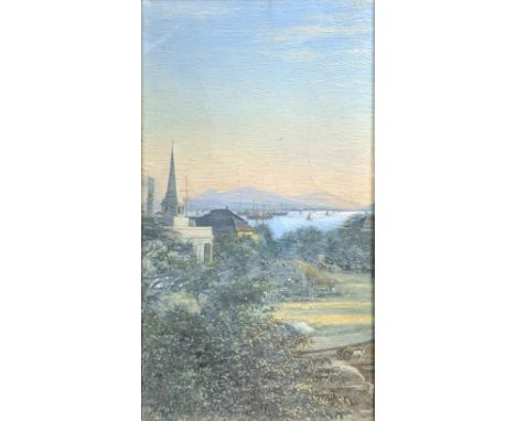 Mary Morris, The Scotch Church, Bombay, oil on canvas, signed lower left, H.32cm W.17cm