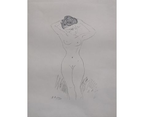 Auguste Rodin (1840-1917), nude study, lithograph,signature within the plate, H.39.5cm W.28.5cm, frame size H.69cm W.57cm