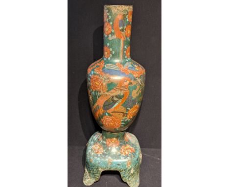 A large late 19th-century Japanese Cloisonne Vase, metalwork decorated with vitreous enamel, H.105cm, W.39.5cm,