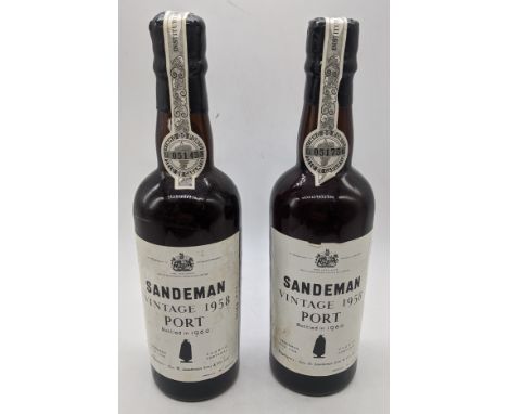 Two bottles of Sandeman vintage 1958 port, H.23.5cm