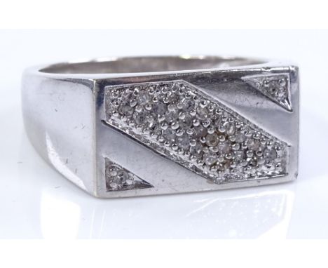 A gent's diamond pave cluster ring, unmarked white gold settings, setting height 9.6mm, size S, 5.9g