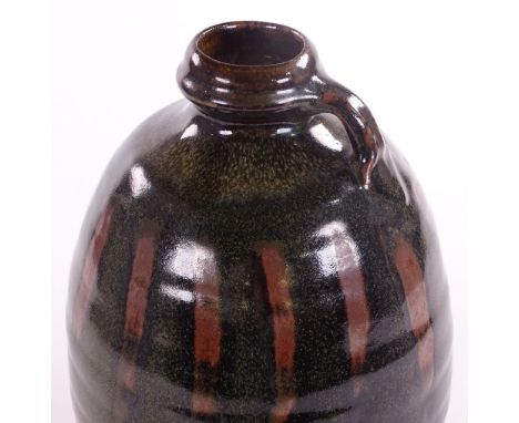 A Mike Dodd Studio pottery vase, tenmoku and ash glaze, height 31cm, purchased directly from the Studio