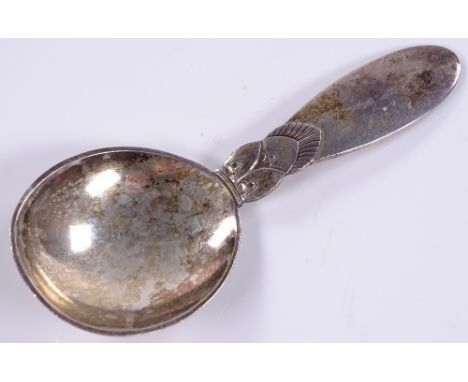 A Danish sterling silver Georg Jensen cactus caddy spoon, length 9.5cm
