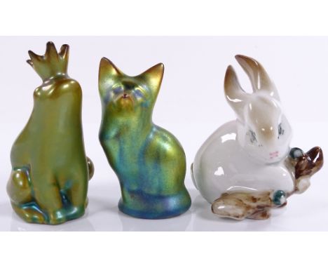 3 small Zsolnay animals, largest height 8cm