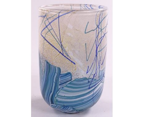 An Isle of Wight seascape design handmade glass vase, designed by Michael Harris, height 15cm 