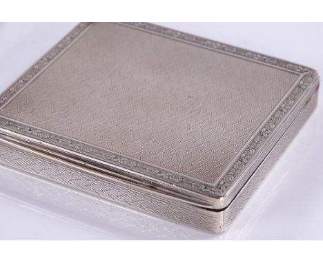 A Continental silver cigarette case, engine-turned decoration with floral border, military inscription for Captain A H C Lowe