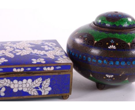 A Chinese cloisonne enamel jar and cover, diameter 12cm, and a cloisonne enamel box, width 12.5cm (2)