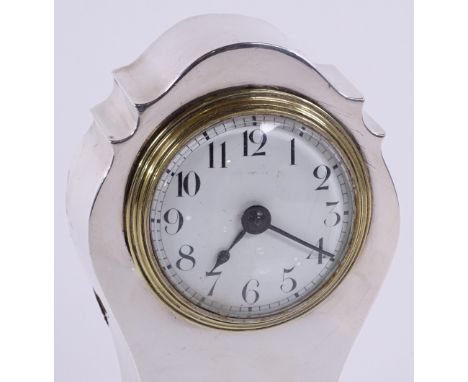 A George V silver-fronted dome-top mantel clock, by Cohen &amp; Charles, hallmarks for Chester 1912, height 15.4cm