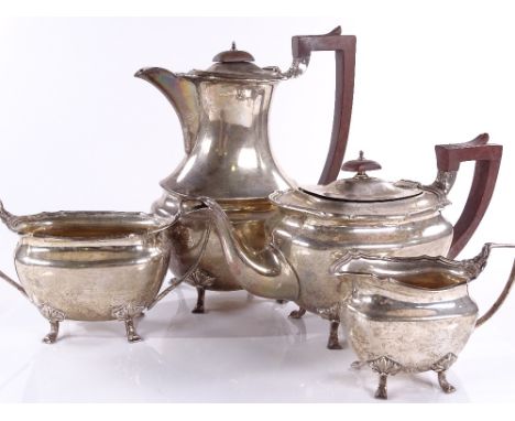 A George V 4-piece silver tea set, by William Greenwood &amp; Sons, Birmingham 1925, teapot height 15cm, 69.7oz total