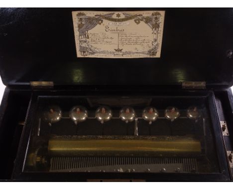 A fine quality 19th century Swiss musical box, playing 12 airs on a 16.5" cylinder and 7 bells with tweeting birds, the rosew