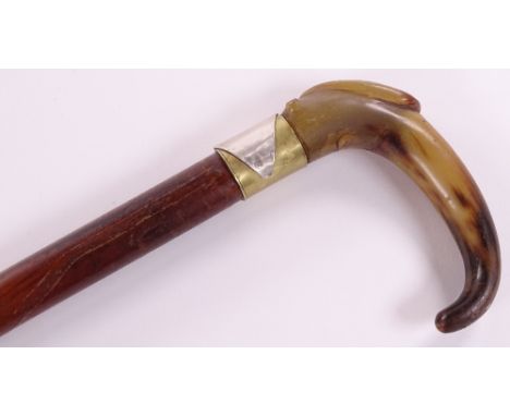 A Victorian carved horn-handled sword stick