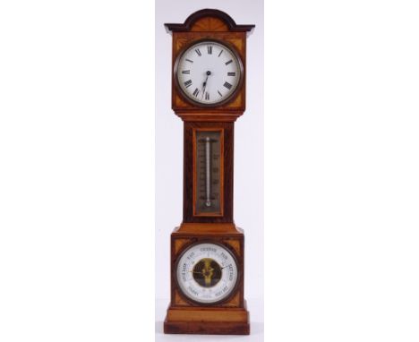 A Victorian rosewood satinwood and marquetry inlaid miniature longcase clock / barometer / thermometer, height 47cm