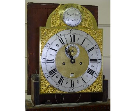 An 18th century mahogany 8-day longcase clock, brass 12" arch-top dial signed Joseph Smith of Bristol, with silvered chapter 