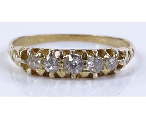 A Victorian unmarked gold 5-stone diamond ring, settings test as 18ct gold, total diamond content approx 0.3cts, setting heig