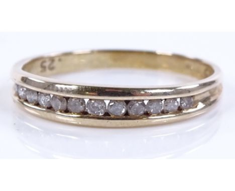 A 9ct gold diamond half eternity ring, total diamond content approx 0.25cts, setting height 3.8mm, size P, 1.9g