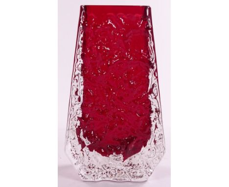 A Whitefriars ruby glass Coffin vase by Geoffrey Baxter, height 13cm