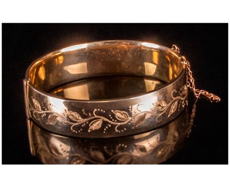 Edwardian 9ct Gold Cased Metal Core, hinged bangle. Excellent condition.
