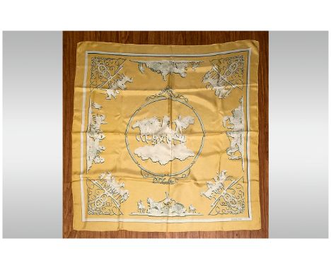 Hermes - Paris Silk Scarf. 1958 Phillippe Ledoux Phaeton. Hand stitched hems. 34 x 34 Inches. Good Condition. 