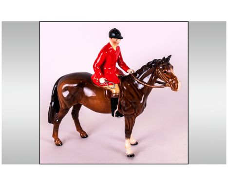 Beswick Horse and Rider Figure ' Huntsman ' Red Jacket, Model Num.1501. Designer A. Gredington. Height 8.25 Inches.