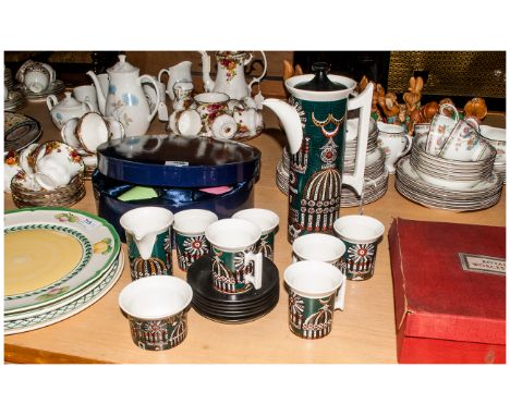 Portmeirion Pottery Coffee Service 'Magic City' comprising 6 cups & saucers, cream jug, coffee pot & sugar bowl.