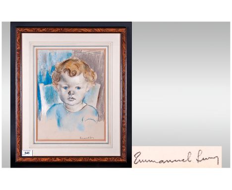 Emmanuel Levy ( 1900-1980 ) Exh 1925 - 1938 Portrait of a Young Child Seated. Pastel Watercolour, Signed. Size 13 x 9.3/4 Inc