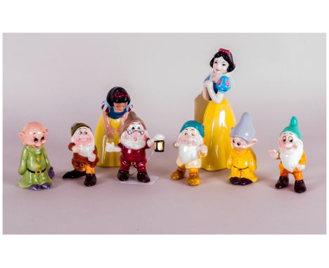 Disney Handpainted Ceramic Figures, Snow White & 6 Dwarfs. 8 in total. All figures are in excellent condition.