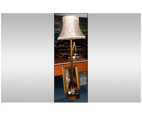 Stained Beech Turned Wood Standard Lamp with shade from the 1930/1940's. 72 inches high.