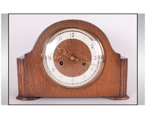 1930's Mantle Clock Arabic Numerals Brass Dial, Striking and Chime Movement. 8 inches high.