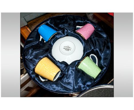 Royal Worcester Boxed Set Of Four Coffee Cans And Saucers, In Celebration Of HRH 80th Birthday