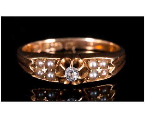 Antique Ladies 18ct Gold Diamond And Seed Pearl Ring Hallmark Birmingham 1887. 3.8grams