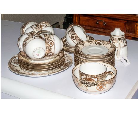 Part Noritake 'Golden Basket' Teaset (36) pieces in total. Comprises cups, saucers, sandwich/cake plate, sugar bowl - with a 