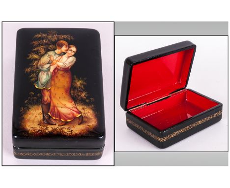 'The Kiss' Exquisite Hand Painted, High Quality Russian Lacquer Table Box featuring a young romantic couple. Beautifully & el