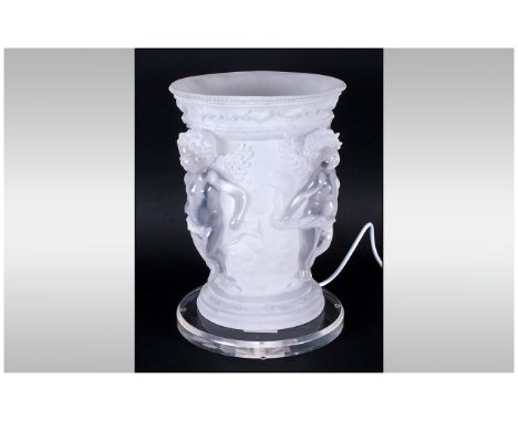Lalique Style Resin Contemporary Table Lamp. With cherub decoration, on a molded base. 12 inches high.