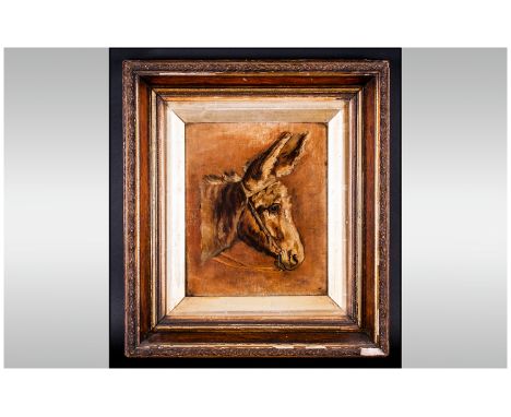 Oil On Canvas Attrib William Woodhouse (1820-1909) Donkey Portrait, 12x10 Inches. Unsigned. Gilt Frame.