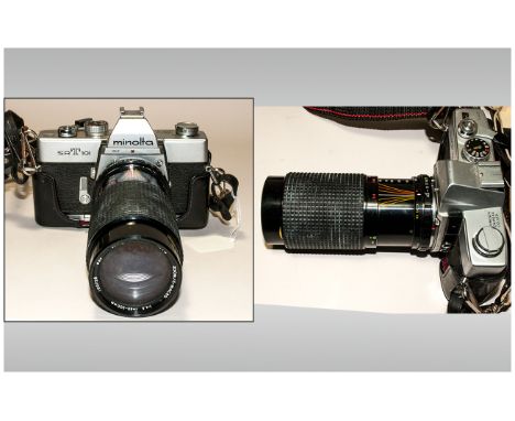 Minolta Camera SRT 101 with Extending Zoom & Micro Lens. 80-200 mm. Ser Num.2624467. Complete with Holding Body and Neck Stra