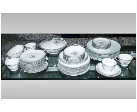 Noritake 'Margot' Design Part Dinner Service, Comprising 12 side plates, sugar bowl, tureen, 6 saucers, 6 cups, 6 small bowls