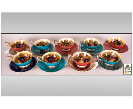 Aynsley - Fallen Fruits Pattern Cups and Saucers ( 16 ) Pieces In Total. All Pieces are In Excellent Condition. 