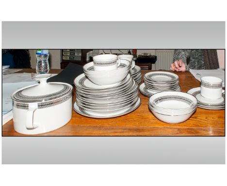 Modern West German Dinner Set comprising tureen, dinner plates, bowls, cups and saucers (40) pieces in total
